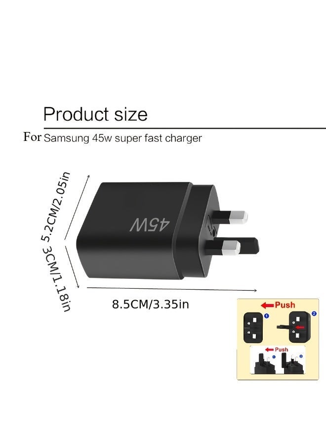شاحن USB-C بقوة 45 واط لأجهزة سامسونج، شاحن فائق السرعة PPS PD3.0 2.0 لأجهزة سامسونج جالاكسي S24 ألترا/S24+/S24/S23 ألترا/S23+/S23/S22 ألترا/A25/A15 5G، Z Fold/Flip 5، Tab S9 Fe+، مع كابل من النوع C بقوة 5 أمبير. - Image 3